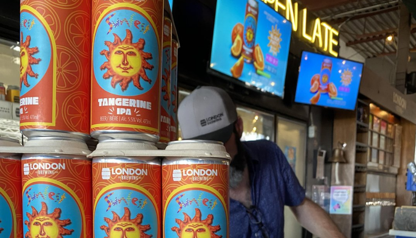 A stack of Sunfest beer cans at London Brewing Co-op.